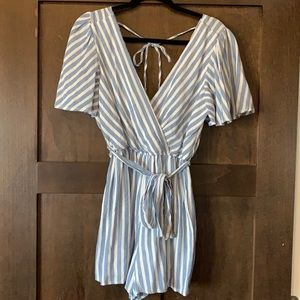 Blue and White Striped Romper
